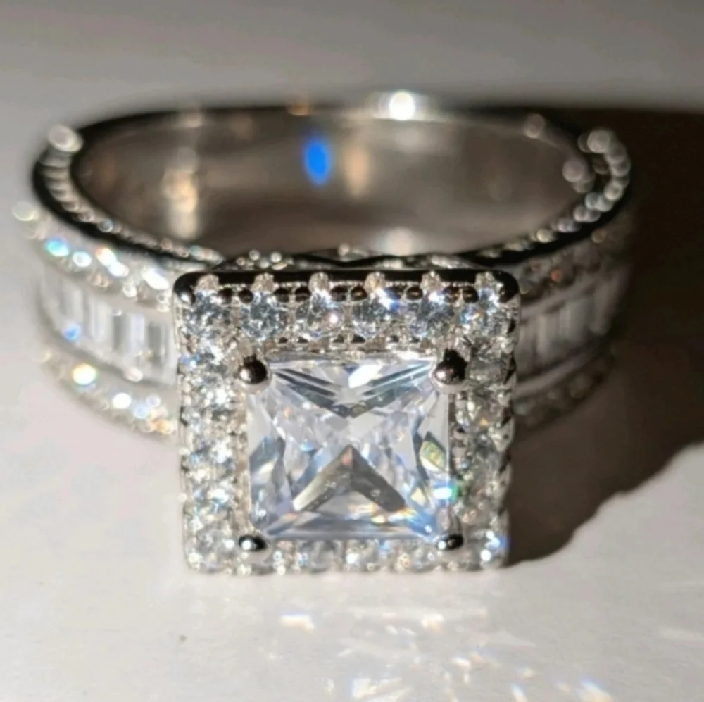 Womens Baguette& Round Cut 9.65ct Lab Created Diamond Princess Wedding Ring 8